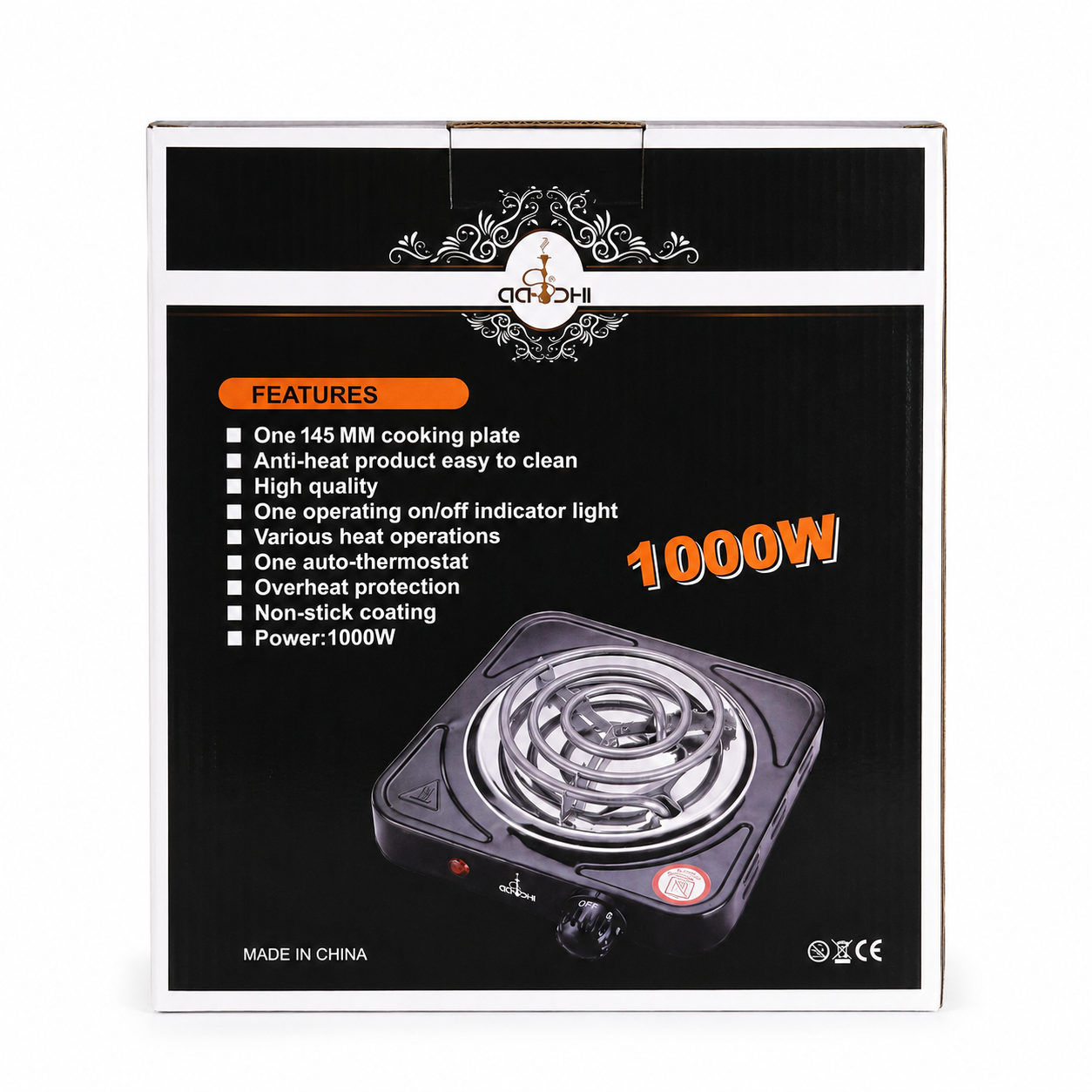 1000W Electric Single Burner Hot Plate Portable Countertop Cooker – Adjustable Temperature Heating Plate for Home, Office & Travel black